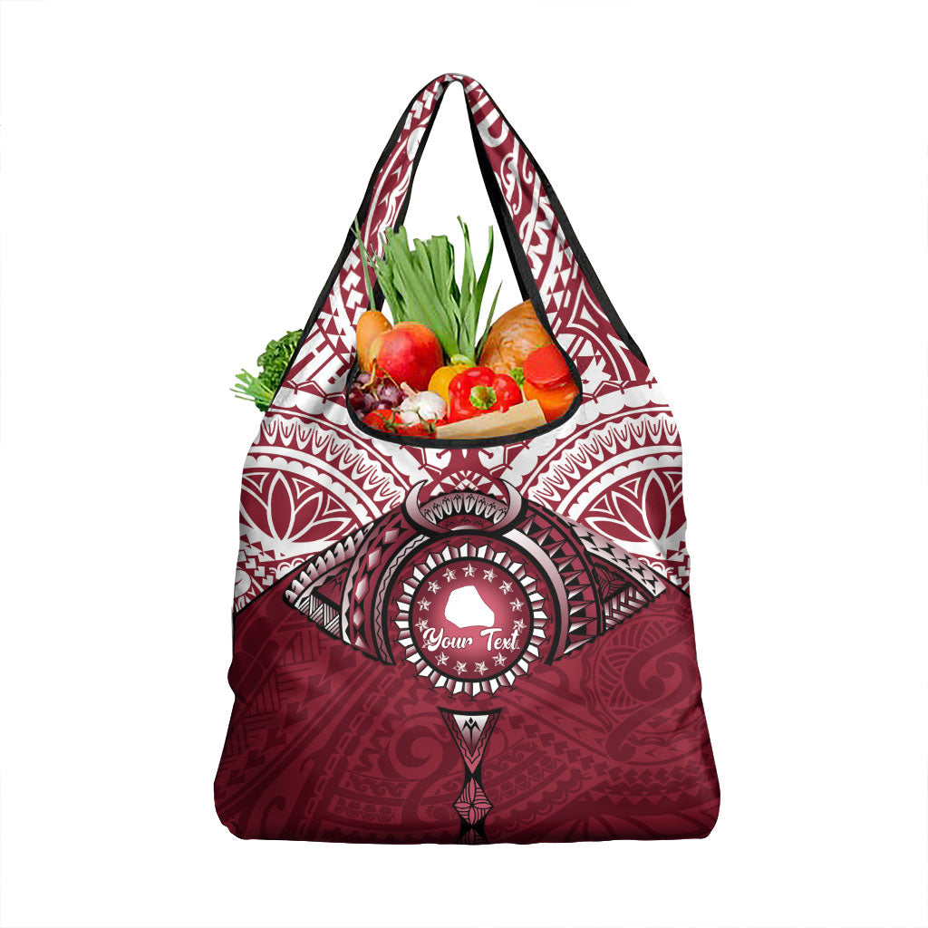 Personalised Cook Islands Mangaia Grocery Bag Map With Kuki Airani Manta Ray Tattoo LT14 1-pack One Size Maroon - Polynesian Pride