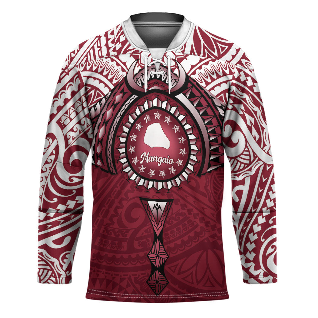 Personalised Cook Islands Mangaia Hockey Jersey Map With Kuki Airani Manta Ray Tattoo LT14 Unisex Maroon - Polynesian Pride