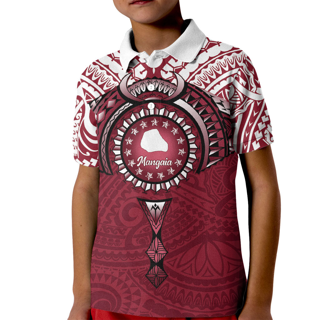 Personalised Cook Islands Mangaia Kid Polo Shirt Map With Kuki Airani Manta Ray Tattoo LT14 Kid Maroon - Polynesian Pride