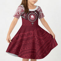 Personalised Cook Islands Mangaia Kid Short Sleeve Dress Map With Kuki Airani Manta Ray Tattoo LT14 KID Maroon - Polynesian Pride