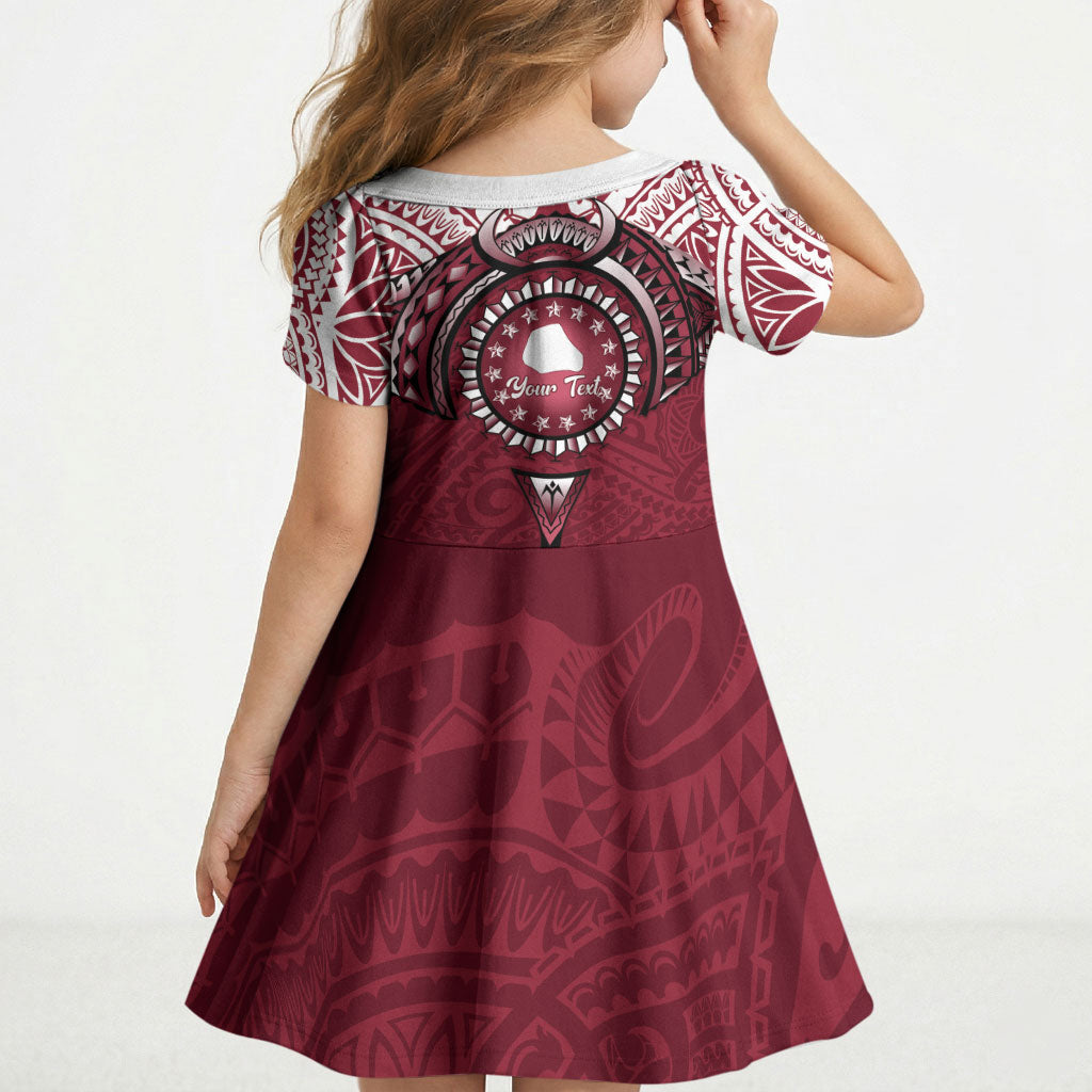 Personalised Cook Islands Mangaia Kid Short Sleeve Dress Map With Kuki Airani Manta Ray Tattoo LT14 - Polynesian Pride