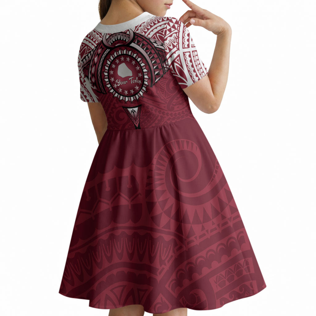 Personalised Cook Islands Mangaia Kid Short Sleeve Dress Map With Kuki Airani Manta Ray Tattoo LT14 - Polynesian Pride