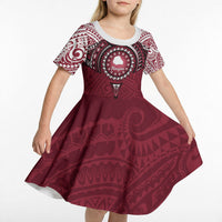 Personalised Cook Islands Mangaia Kid Short Sleeve Dress Map With Kuki Airani Manta Ray Tattoo LT14 - Polynesian Pride