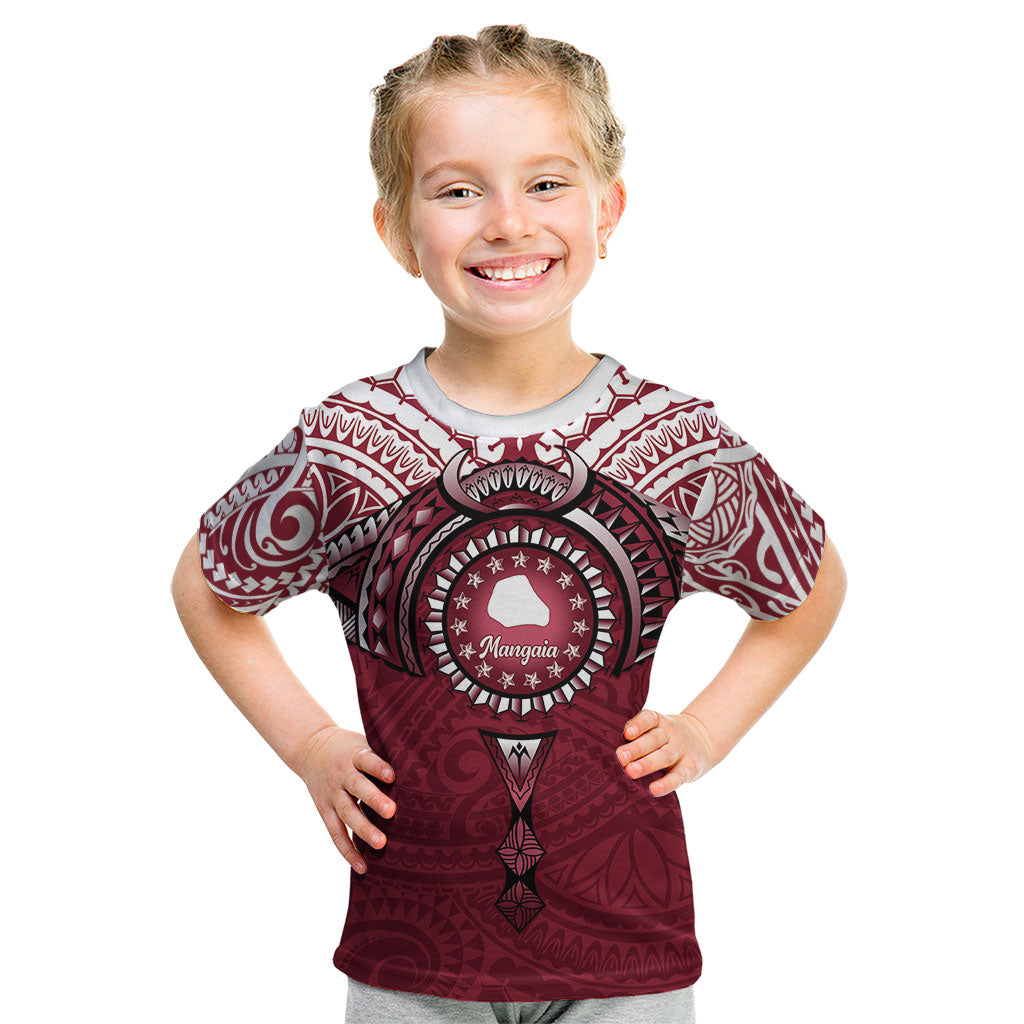 Personalised Cook Islands Mangaia Kid T Shirt Map With Kuki Airani Manta Ray Tattoo LT14 Maroon - Polynesian Pride