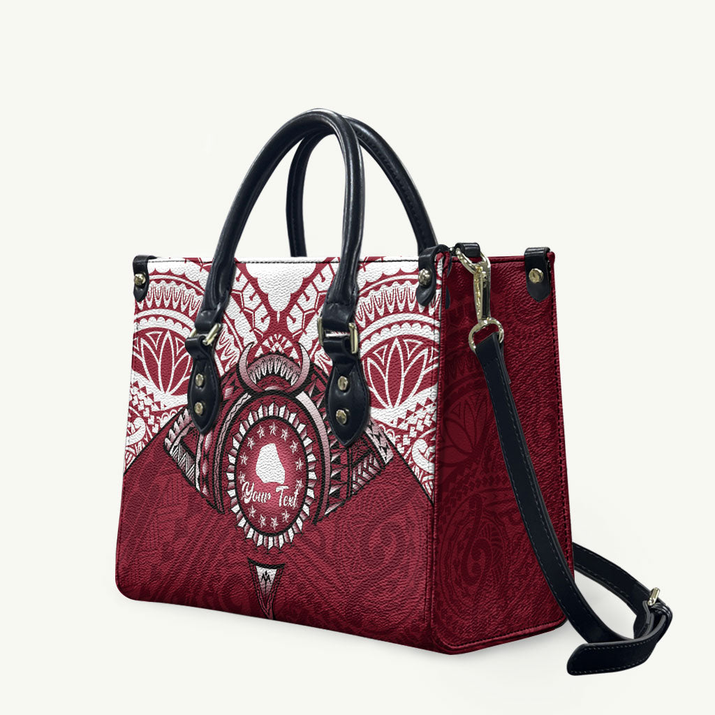 Personalised Cook Islands Mangaia Leather Bag Map With Kuki Airani Manta Ray Tattoo LT14 Maroon - Polynesian Pride
