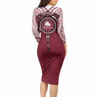 Personalised Cook Islands Mangaia Long Sleeve Bodycon Dress Map With Kuki Airani Manta Ray Tattoo LT14 - Polynesian Pride