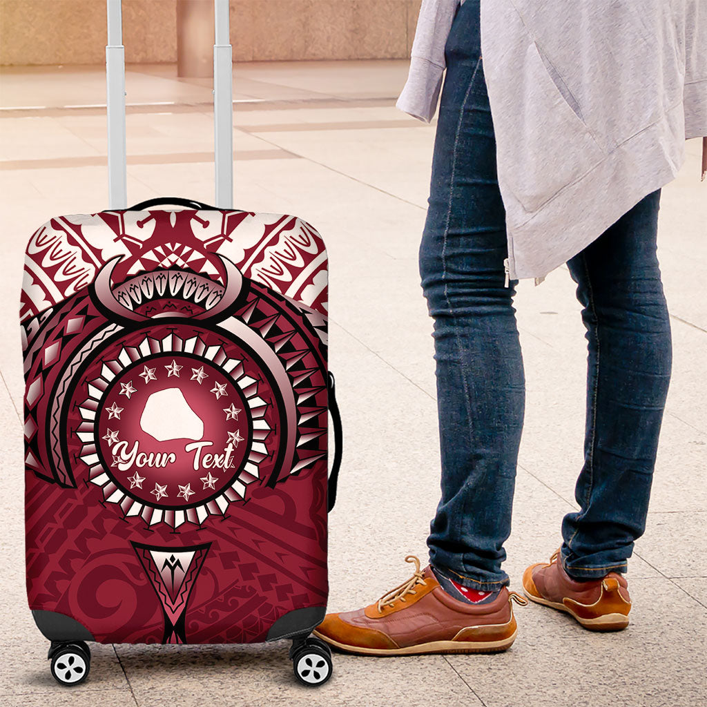 Personalised Cook Islands Mangaia Luggage Cover Map With Kuki Airani Manta Ray Tattoo LT14 Maroon - Polynesian Pride