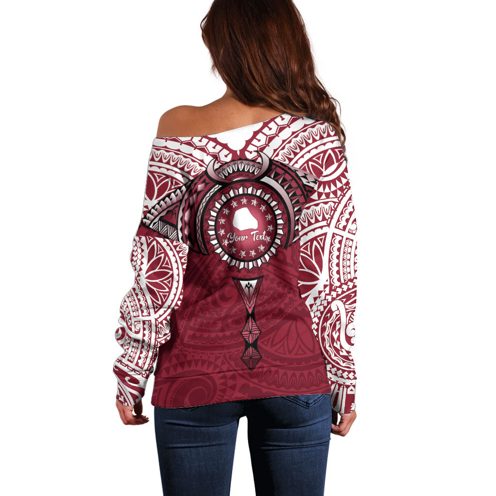 Personalised Cook Islands Mangaia Off Shoulder Sweater Map With Kuki Airani Manta Ray Tattoo LT14 - Polynesian Pride