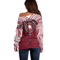 Personalised Cook Islands Mangaia Off Shoulder Sweater Map With Kuki Airani Manta Ray Tattoo LT14 - Polynesian Pride