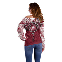 Personalised Cook Islands Mangaia Off Shoulder Sweater Map With Kuki Airani Manta Ray Tattoo LT14 - Polynesian Pride