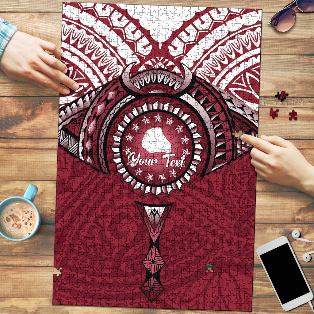 Personalised Cook Islands Mangaia Puzzle Map With Kuki Airani Manta Ray Tattoo LT14 Maroon - Polynesian Pride