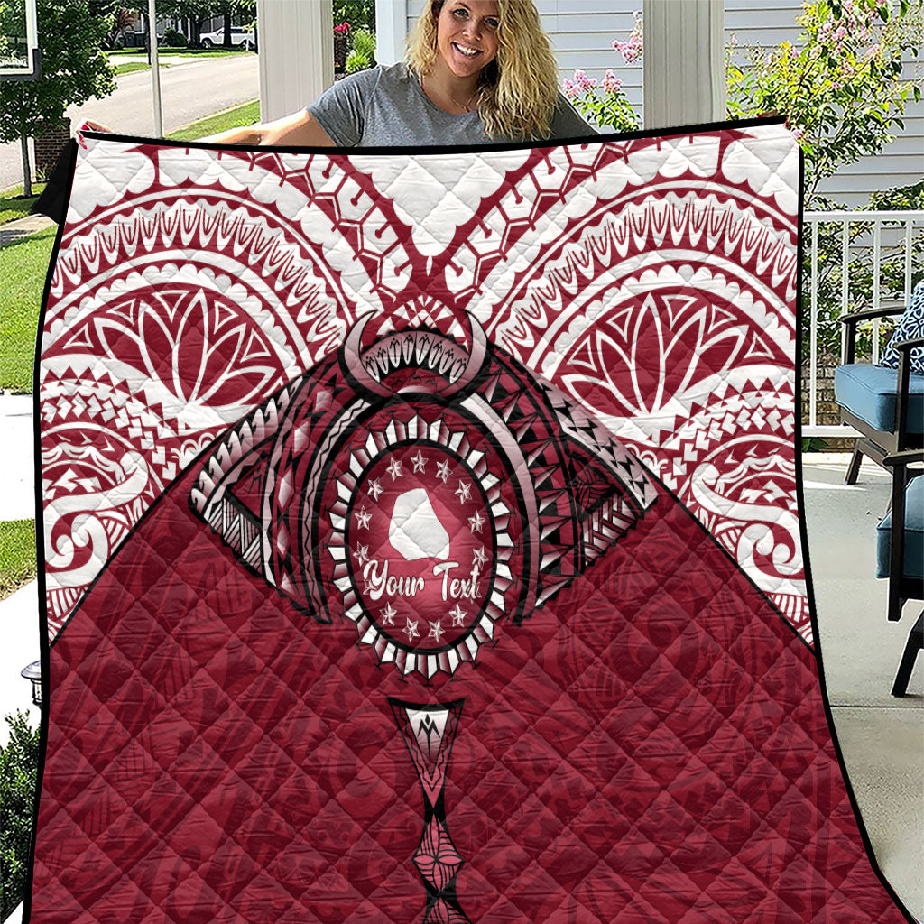Personalised Cook Islands Mangaia Quilt Map With Kuki Airani Manta Ray Tattoo LT14 Maroon - Polynesian Pride