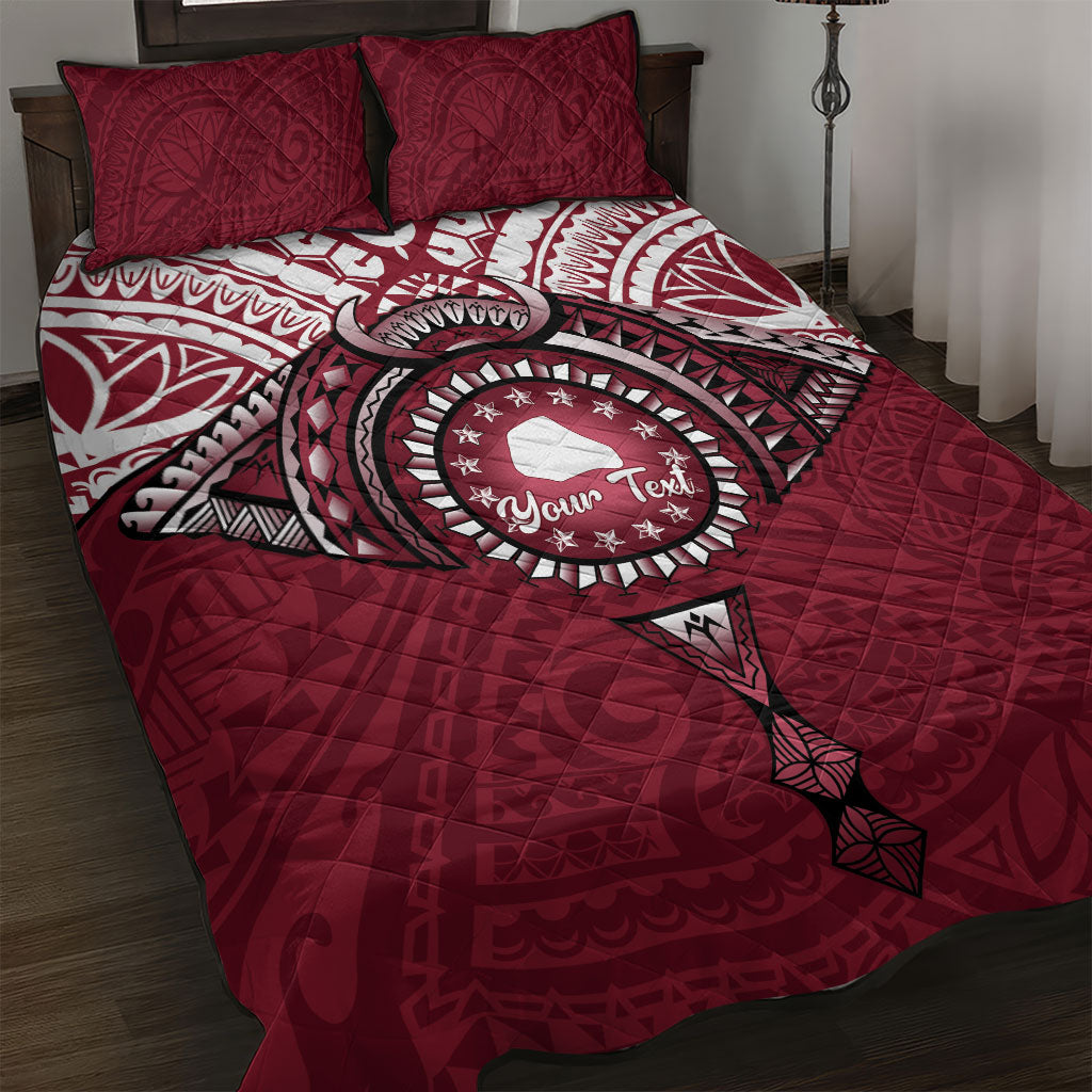 Personalised Cook Islands Mangaia Quilt Bed Set Map With Kuki Airani Manta Ray Tattoo LT14 Maroon - Polynesian Pride