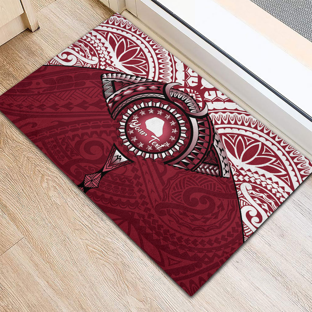 Personalised Cook Islands Mangaia Rubber Doormat Map With Kuki Airani Manta Ray Tattoo LT14 - Polynesian Pride