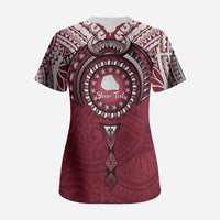 Personalised Cook Islands Mangaia Scrub Top Map With Kuki Airani Manta Ray Tattoo LT14 - Polynesian Pride