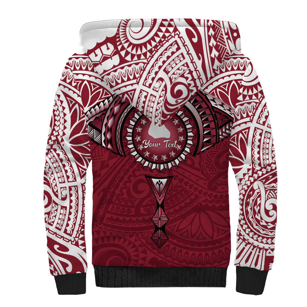 Personalised Cook Islands Mangaia Sherpa Hoodie Map With Kuki Airani Manta Ray Tattoo LT14 - Polynesian Pride
