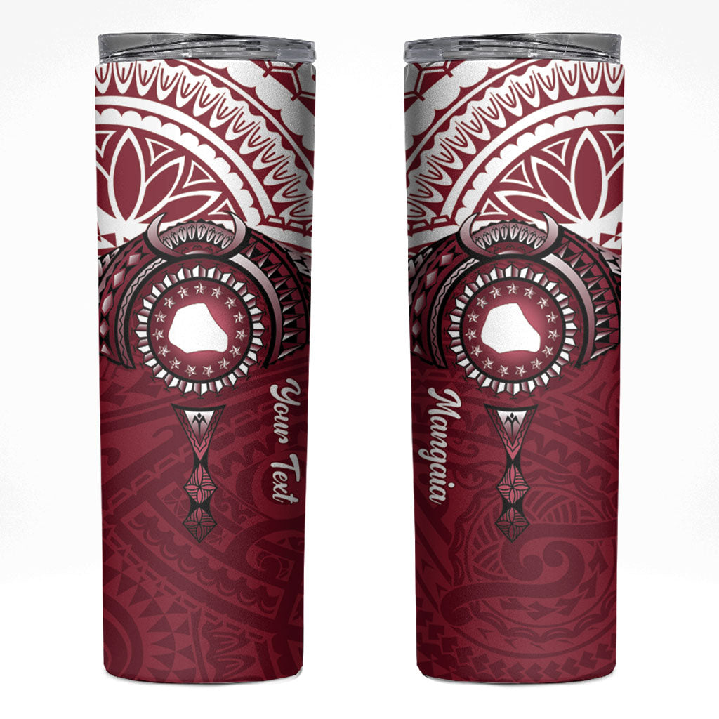 Personalised Cook Islands Mangaia Skinny Tumbler Map With Kuki Airani Manta Ray Tattoo LT14 Maroon - Polynesian Pride