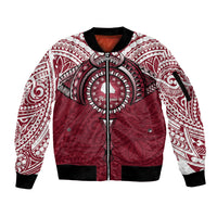 Personalised Cook Islands Mangaia Sleeve Zip Bomber Jacket Map With Kuki Airani Manta Ray Tattoo LT14 Unisex Maroon - Polynesian Pride