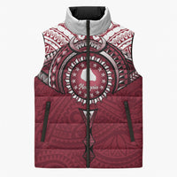 Personalised Cook Islands Mangaia Sleeveless Puffer Jacket Map With Kuki Airani Manta Ray Tattoo LT14 Unisex Maroon - Polynesian Pride