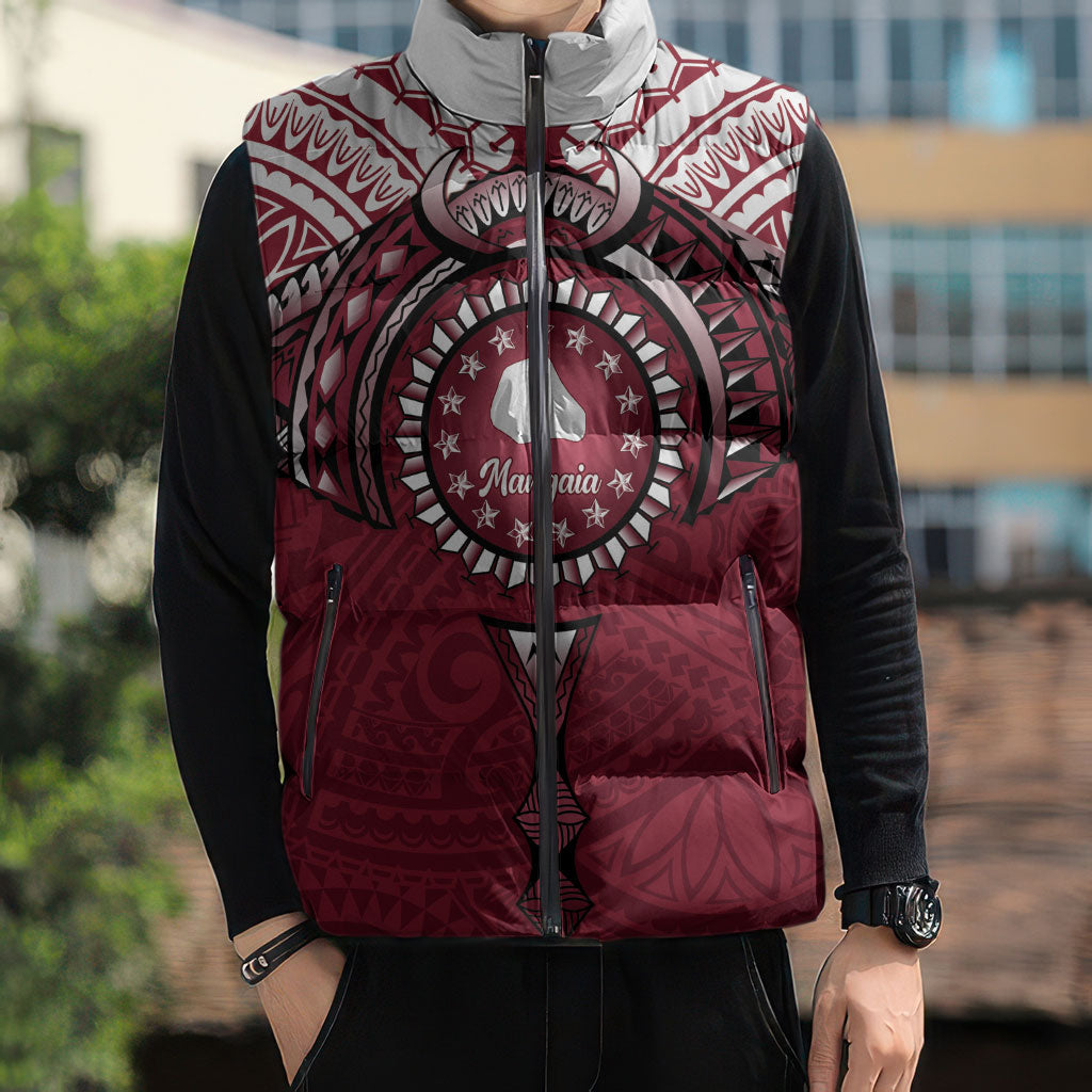 Personalised Cook Islands Mangaia Sleeveless Puffer Jacket Map With Kuki Airani Manta Ray Tattoo LT14 - Polynesian Pride