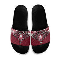 Personalised Cook Islands Mangaia Slide Sandals Map With Kuki Airani Manta Ray Tattoo LT14 Maroon - Polynesian Pride