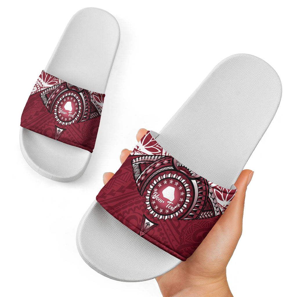 Personalised Cook Islands Mangaia Slide Sandals Map With Kuki Airani Manta Ray Tattoo LT14 - Polynesian Pride