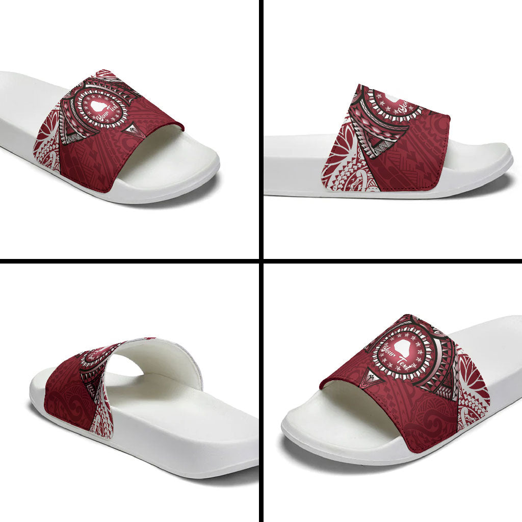 Personalised Cook Islands Mangaia Slide Sandals Map With Kuki Airani Manta Ray Tattoo LT14 - Polynesian Pride