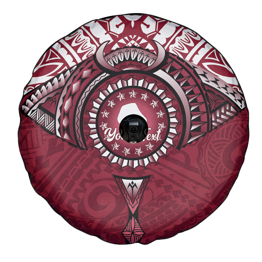 Personalised Cook Islands Mangaia Spare Tire Cover Map With Kuki Airani Manta Ray Tattoo LT14 - Polynesian Pride