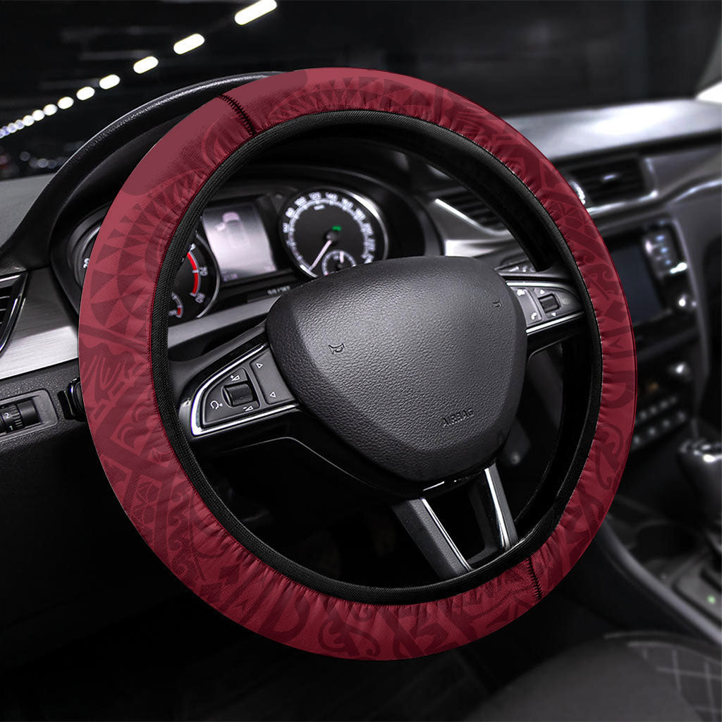 Cook Islands Mangaia Steering Wheel Cover Map With Kuki Airani Manta Ray Tattoo LT14 Universal Fit Maroon - Polynesian Pride
