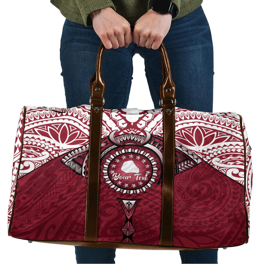 Personalised Cook Islands Mangaia Travel Bag Map With Kuki Airani Manta Ray Tattoo LT14 Maroon - Polynesian Pride