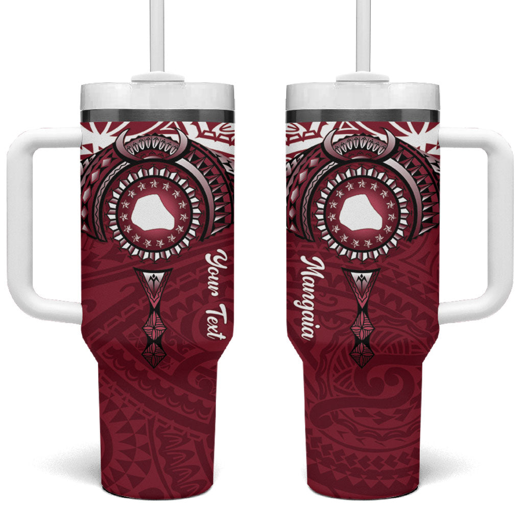 Personalised Cook Islands Mangaia Tumbler With Handle Map With Kuki Airani Manta Ray Tattoo LT14 One Size: 40 oz Maroon - Polynesian Pride