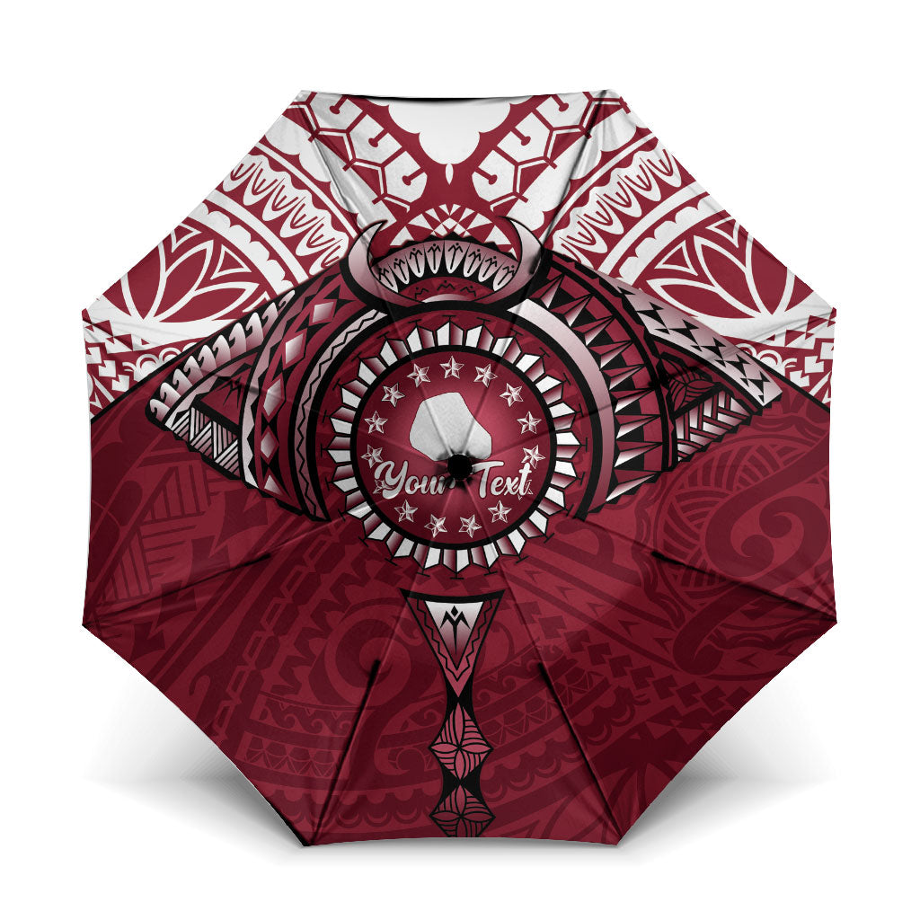 Personalised Cook Islands Mangaia Umbrella Map With Kuki Airani Manta Ray Tattoo LT14 One Size Folded 11.42 inch Opened Diameter 37.4 inch Maroon - Polynesian Pride