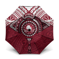 Personalised Cook Islands Mangaia Umbrella Map With Kuki Airani Manta Ray Tattoo LT14 One Size Folded 11.42 inch Opened Diameter 37.4 inch Maroon - Polynesian Pride