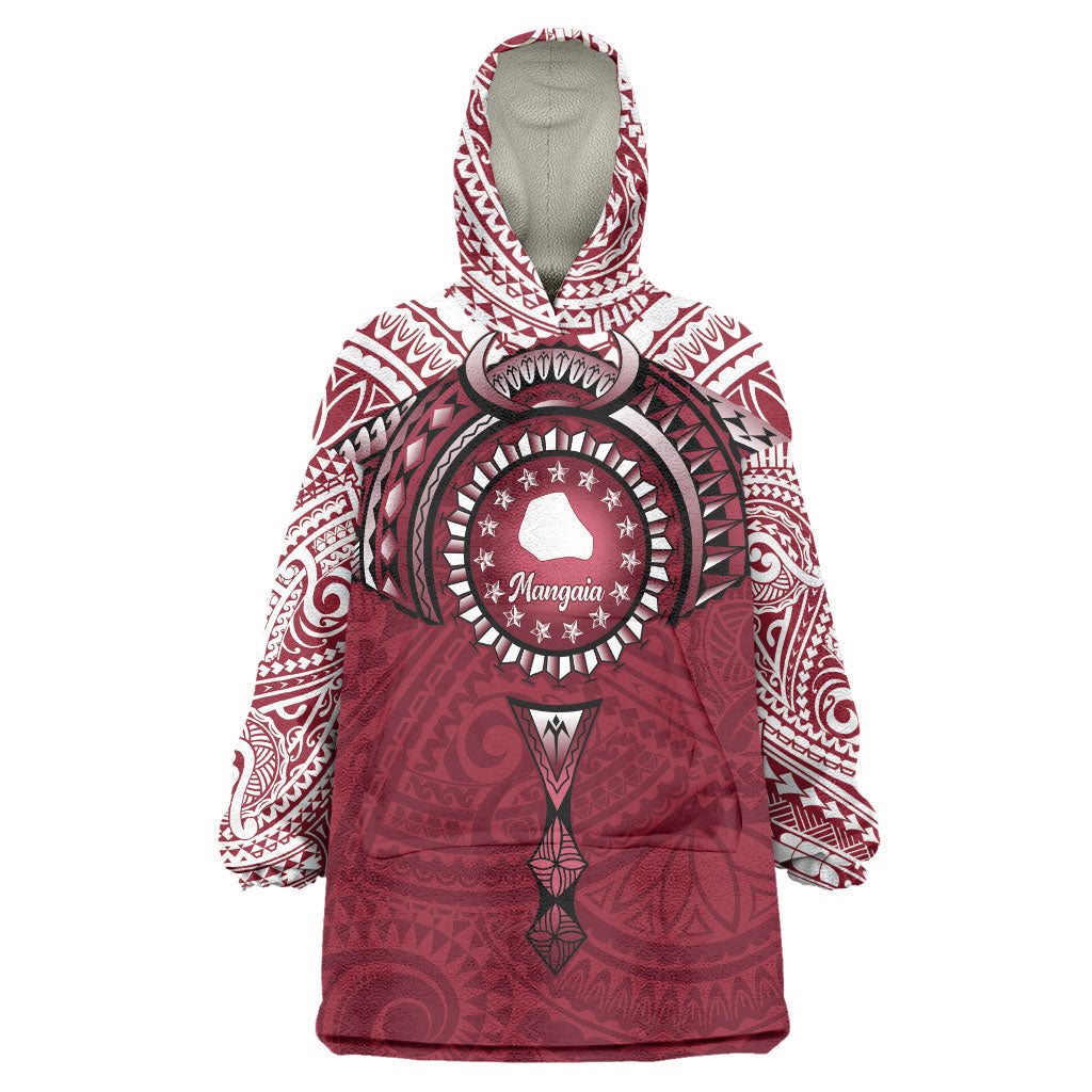 Personalised Cook Islands Mangaia Wearable Blanket Hoodie Map With Kuki Airani Manta Ray Tattoo LT14 One Size Maroon - Polynesian Pride