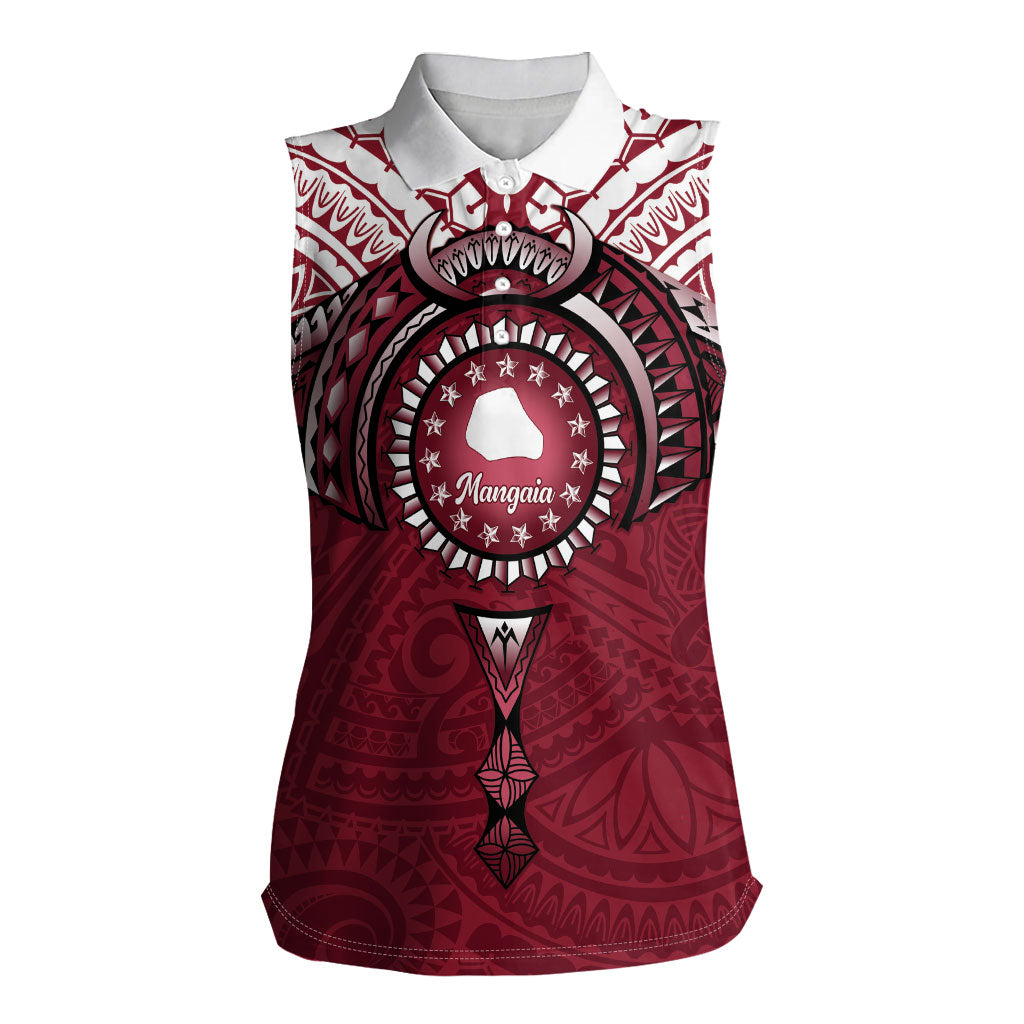 Personalised Cook Islands Mangaia Women Sleeveless Polo Shirt Map With Kuki Airani Manta Ray Tattoo LT14 Female Maroon - Polynesian Pride