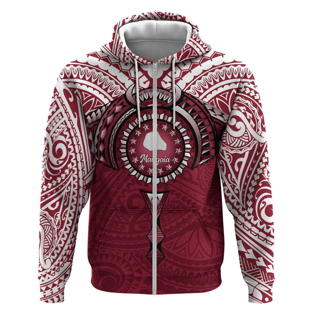 Personalised Cook Islands Mangaia Zip Hoodie Map With Kuki Airani Manta Ray Tattoo
