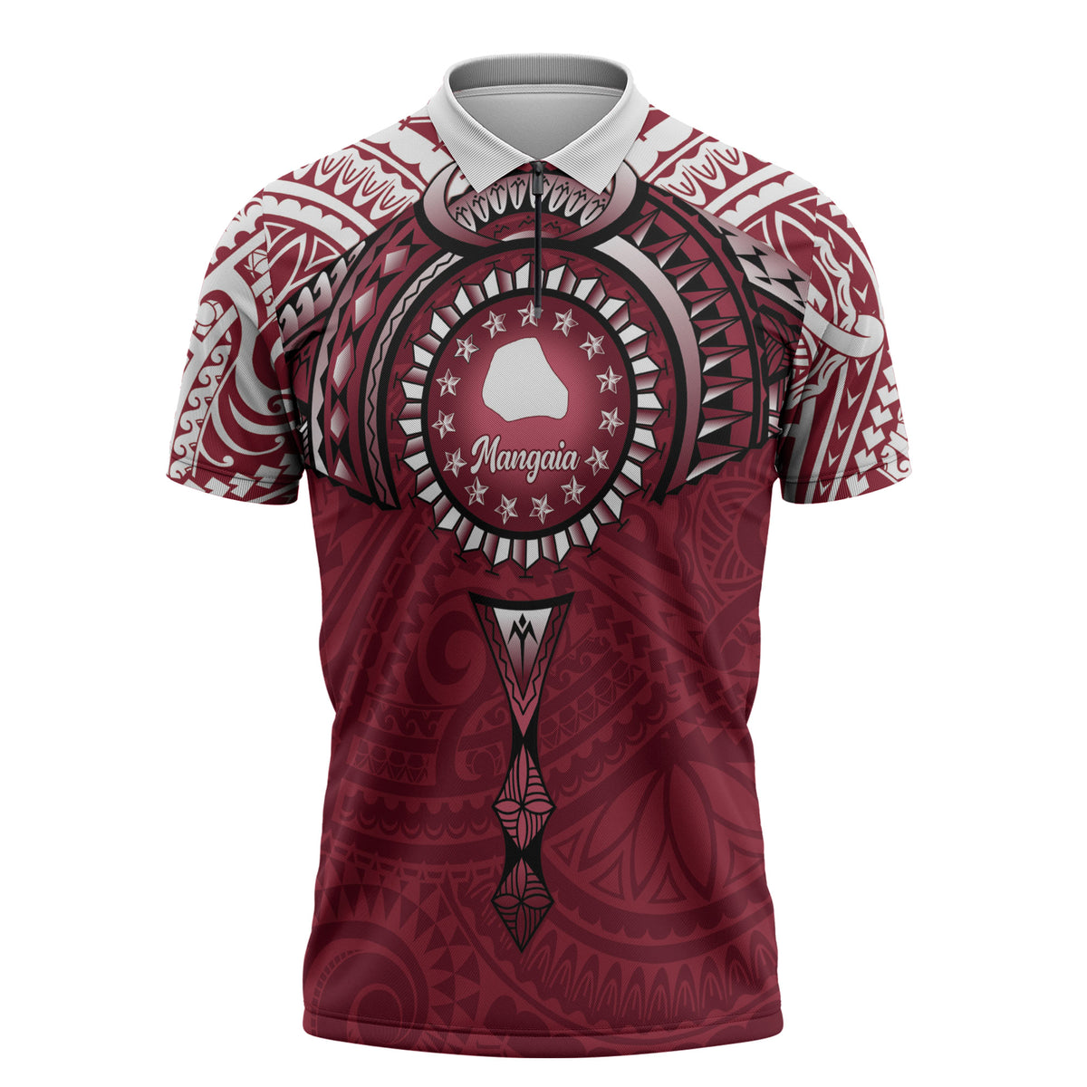 Personalised Cook Islands Mangaia Zipper Polo Shirt Map With Kuki Airani Manta Ray Tattoo LT14 Maroon - Polynesian Pride