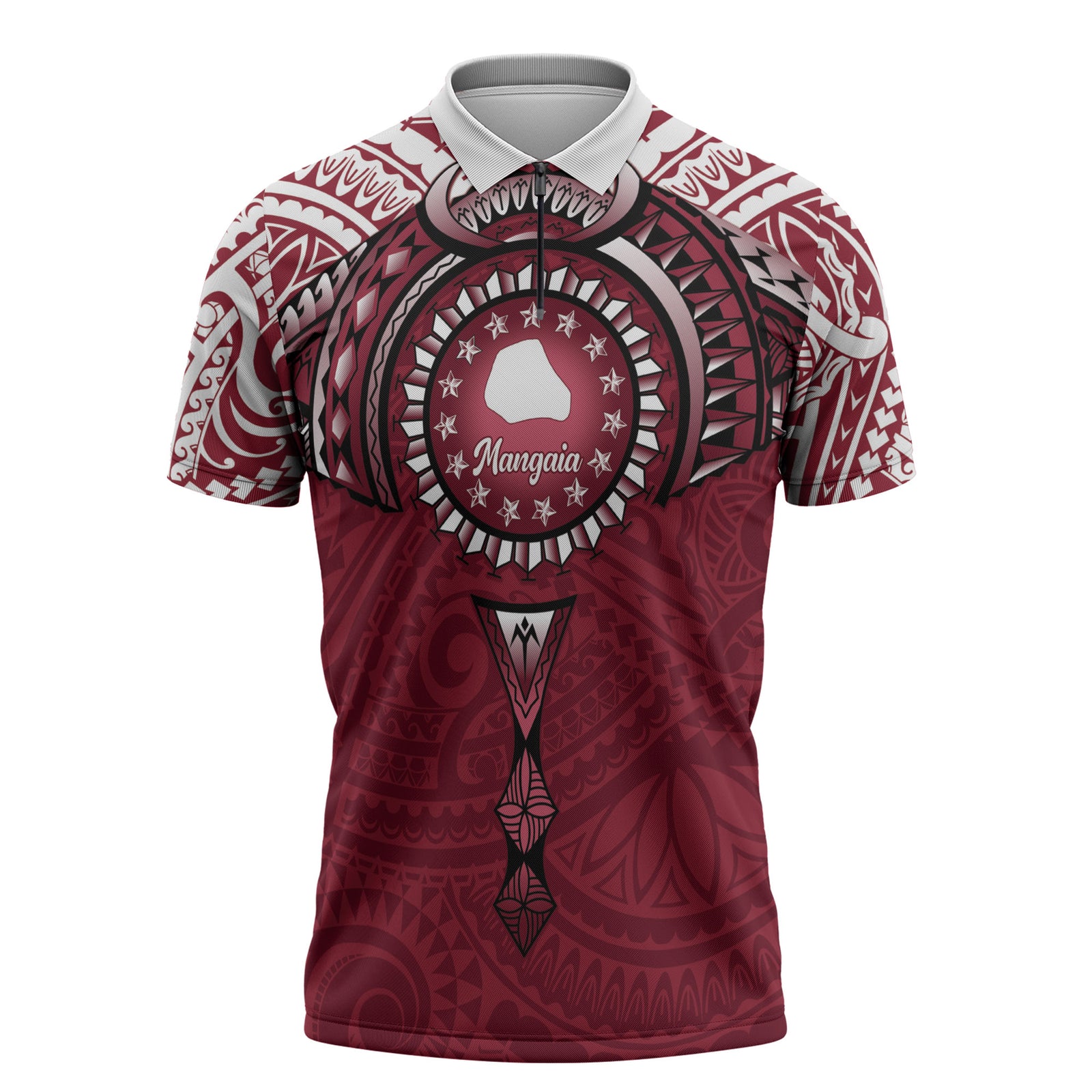 Personalised Cook Islands Mangaia Zipper Polo Shirt Map With Kuki Airani Manta Ray Tattoo