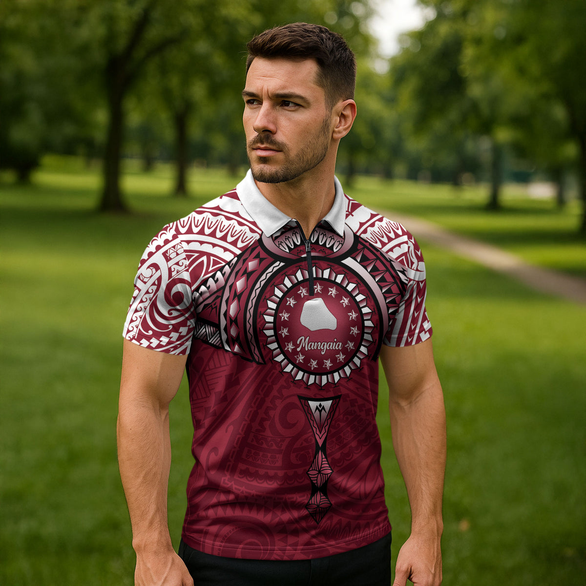 Personalised Cook Islands Mangaia Zipper Polo Shirt Map With Kuki Airani Manta Ray Tattoo LT14 - Polynesian Pride