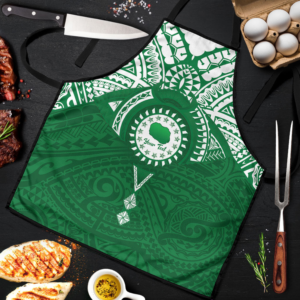 Personalised Cook Islands Rarotonga Apron Map With Kuki Airani Manta Ray Tattoo LT14 Green - Polynesian Pride