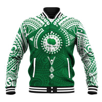 Personalised Cook Islands Rarotonga Baseball Jacket Map With Kuki Airani Manta Ray Tattoo LT14 Unisex Green - Polynesian Pride