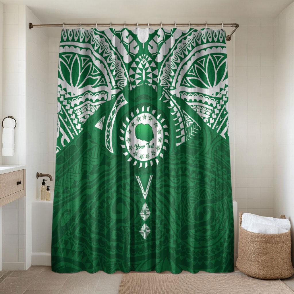 Personalised Cook Islands Rarotonga Bathroom Set Map With Kuki Airani Manta Ray Tattoo LT14 Shower Curtain Only Green - Polynesian Pride