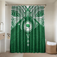Personalised Cook Islands Rarotonga Bathroom Set Map With Kuki Airani Manta Ray Tattoo LT14 Shower Curtain Only Green - Polynesian Pride