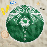Personalised Cook Islands Rarotonga Beach Blanket Map With Kuki Airani Manta Ray Tattoo LT14 One Size 150cm Green - Polynesian Pride