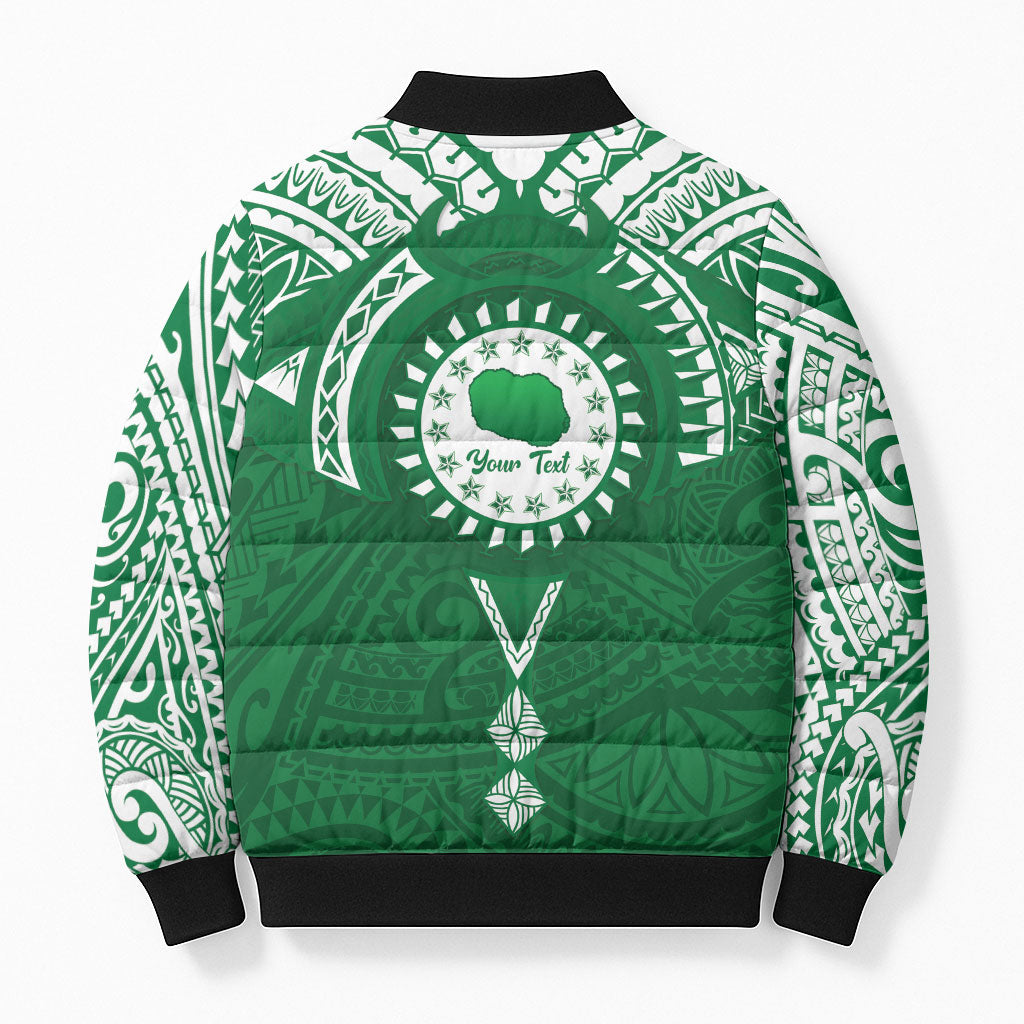 Personalised Cook Islands Rarotonga Bomber Puffer Jacket Map With Kuki Airani Manta Ray Tattoo LT14 - Polynesian Pride