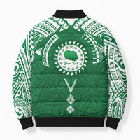 Personalised Cook Islands Rarotonga Bomber Puffer Jacket Map With Kuki Airani Manta Ray Tattoo LT14 - Polynesian Pride