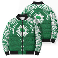 Personalised Cook Islands Rarotonga Bomber Puffer Jacket Map With Kuki Airani Manta Ray Tattoo LT14 - Polynesian Pride