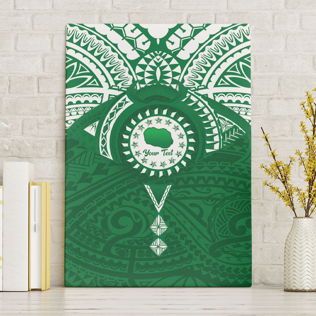 Personalised Cook Islands Rarotonga Canvas Wall Art Map With Kuki Airani Manta Ray Tattoo LT14 Without Frame Green - Polynesian Pride