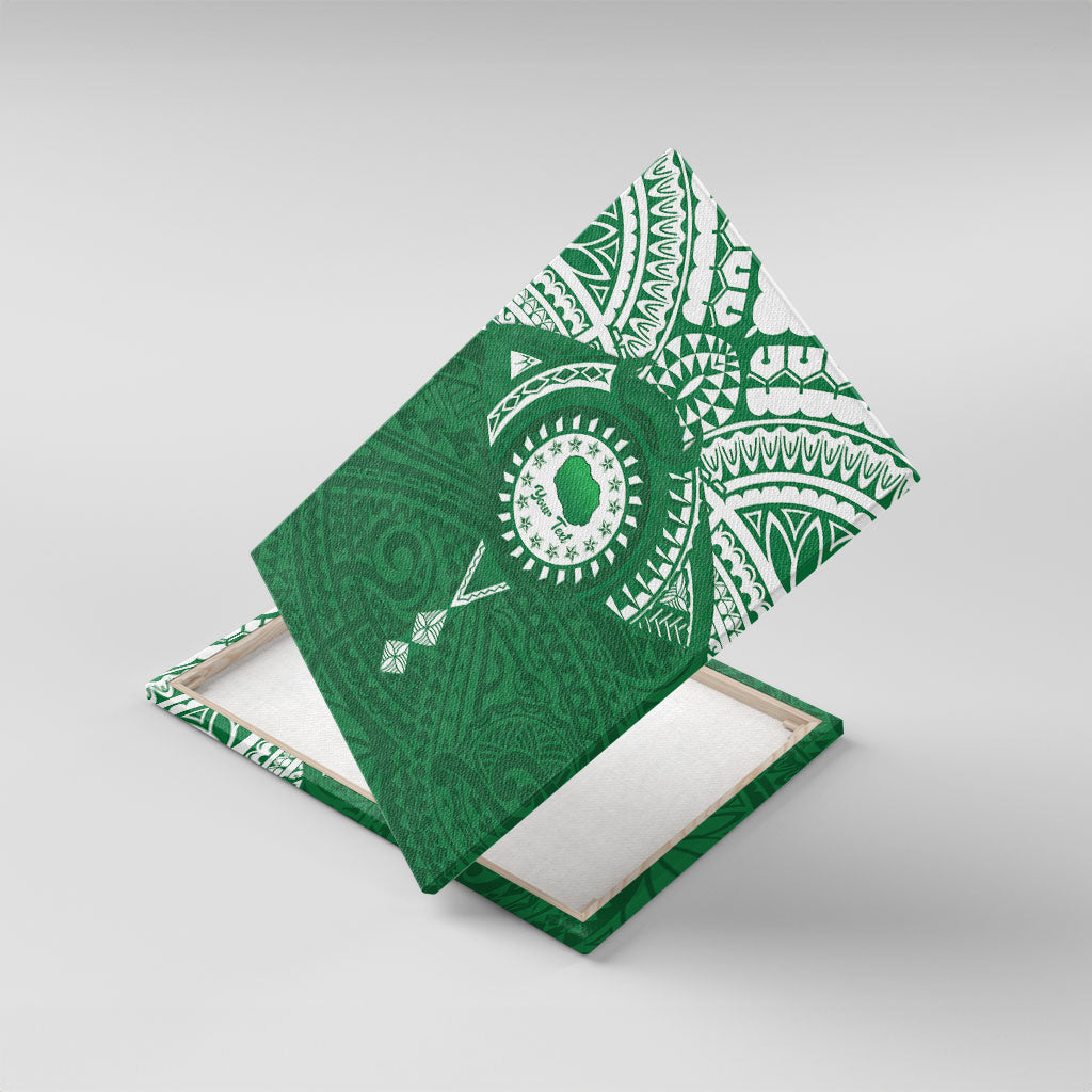 Personalised Cook Islands Rarotonga Canvas Wall Art Map With Kuki Airani Manta Ray Tattoo LT14 With Frame Green - Polynesian Pride