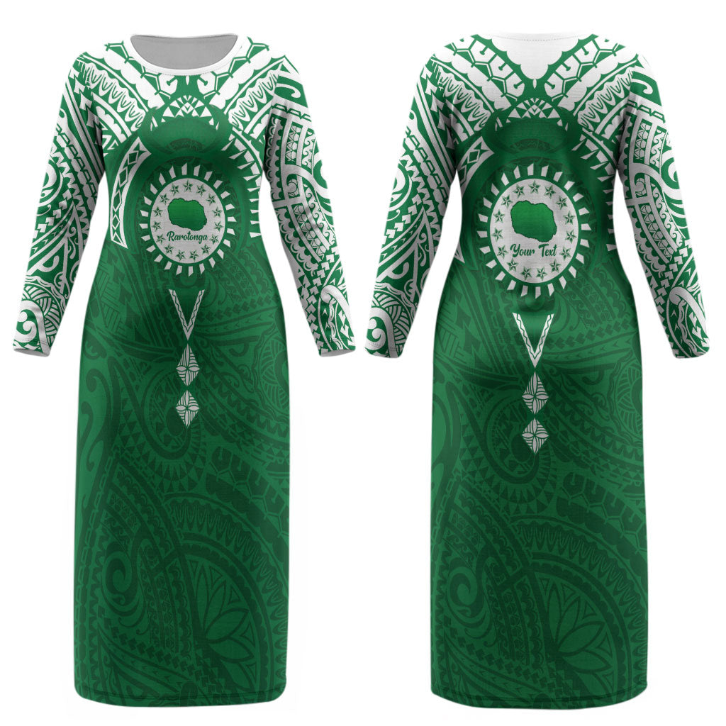 Personalised Cook Islands Rarotonga Couples Matching Long Sleeve Bodycon Dress and Hawaiian Shirt Map With Kuki Airani Manta Ray Tattoo LT14 - Polynesian Pride